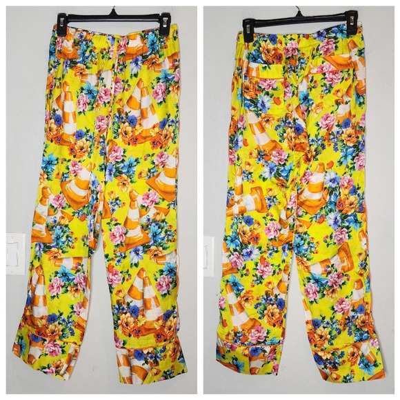 Moschino Couture Silk Traffic Cone Floral Pull On Pants Construction Size 8 - Picture 10 of 16
